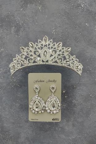 Wholesale Heaven Model Bridal Crown and Shuttle Stone Earrings
