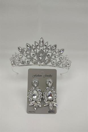 Wholesale Paradise Model Bridal Crown and Shuttle Drop Stone Earrings