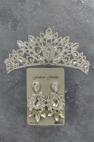 Wholesale Paradise Model Bridal Crown and Shuttle Drop Stone Earrings