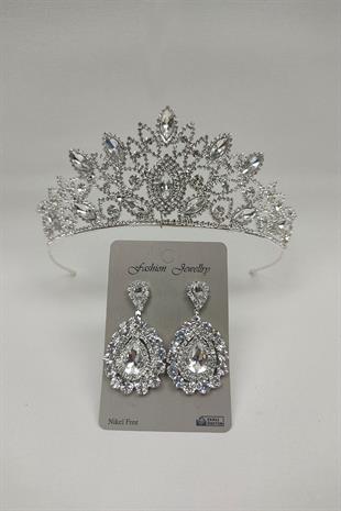Wholesale Heaven Model Bridal Crown and Shuttle Stone Earrings