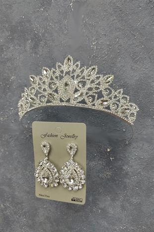 Wholesale Heaven Model Bridal Crown and Shuttle Stone Earrings