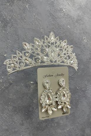 Wholesale Paradise Model Bridal Crown and Shuttle Drop Stone Earrings