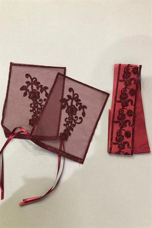 الجملة الأزهار نمط بورجوندي الحجاب الزفاف الوجه