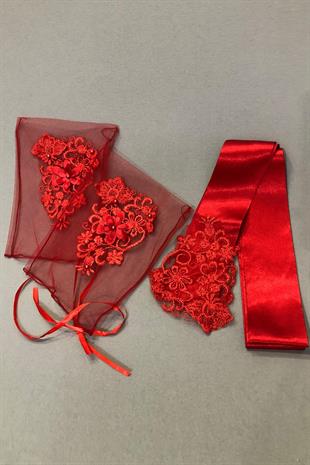 الجملة الدانتيل 3D الحجاب الزفاف الأحمر الوجه