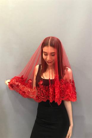 الجملة الدانتيل 3D الحجاب الزفاف الأحمر الوجه