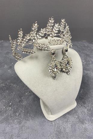 Wholesale Dilana Leaf Branch Bridal Hair Accessory and Shuttle Stone Earrings