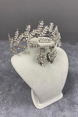 Wholesale Dilana Leaf Branch Bridal Hair Accessory and Shuttle Stone Earrings