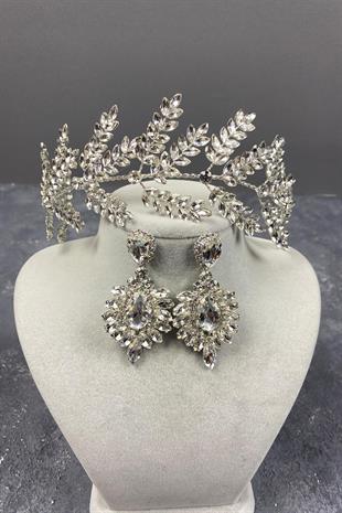 Wholesale Dilana Leaf Branch Bridal Hair Accessory and Shuttle Stone Earrings