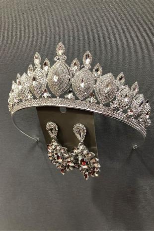 الجملة Dilruba اللون الفضي الزفاف تاج الحناء ومجموعة القرط