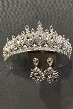 الجملة Dilruba اللون الفضي الزفاف تاج الحناء ومجموعة القرط