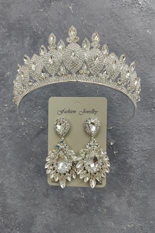 Wholesale Dilruba Model Bridal Crown and Drop Shuttle Stone Earrings