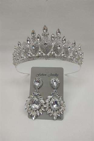 Wholesale Dilruba Model Bridal Crown and Drop Shuttle Stone Earrings