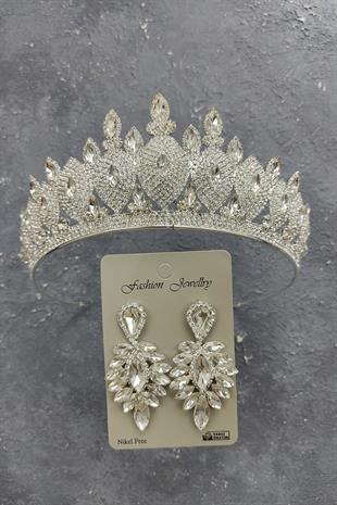 Wholesale Dilruba Model Bridal Crown and Drop Stone Earrings