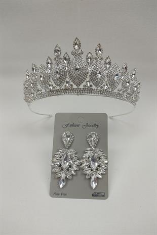 Wholesale Dilruba Model Bridal Crown and Drop Stone Earrings