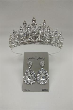Wholesale Dilruba Model Bridal Crown and Shuttle Stone Earrings