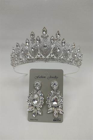 Wholesale Dilruba Model Bridal Crown and Shuttle Drop Stone Earrings