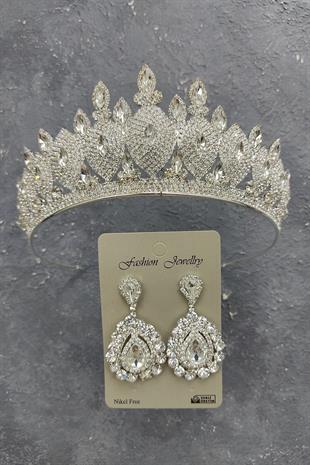 Wholesale Dilruba Model Bridal Crown and Shuttle Stone Earrings