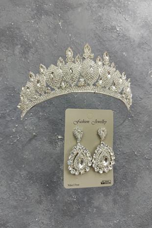 Wholesale Dilruba Model Bridal Crown and Shuttle Stone Earrings
