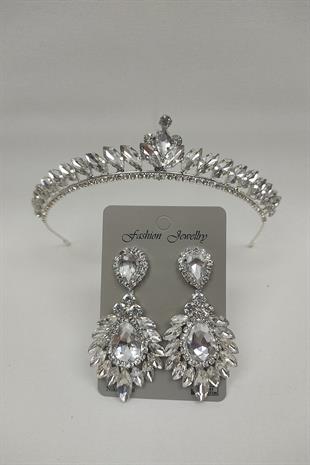 Wholesale Ece Model Bridal Crown and Drop Shuttle Stone Earrings