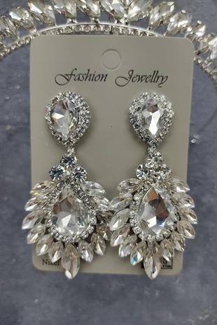 Wholesale Ece Model Bridal Crown and Drop Shuttle Stone Earrings
