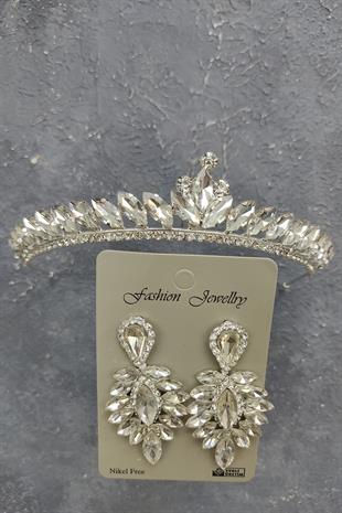 Wholesale Ece Model Bridal Crown and Drop Stone Earrings