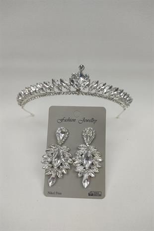 Wholesale Ece Model Bridal Crown and Drop Stone Earrings