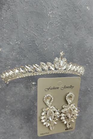 Wholesale Ece Model Bridal Crown and Drop Stone Earrings