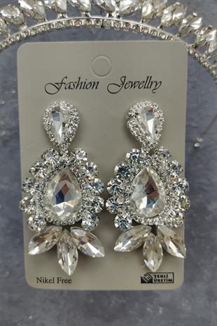 Wholesale Ece Model Bridal Crown and Shuttle Drop Stone Earrings