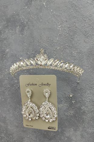 Wholesale Ece Model Bridal Crown and Shuttle Stone Earrings