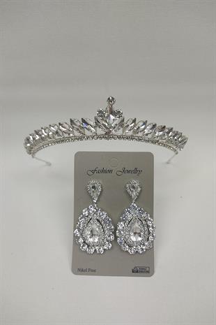 Wholesale Ece Model Bridal Crown and Shuttle Stone Earrings