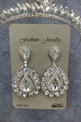Wholesale Ece Model Bridal Crown and Shuttle Stone Earrings