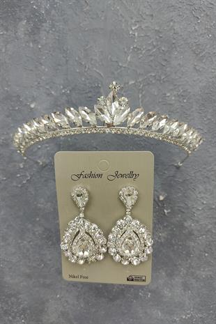 Wholesale Ece Model Bridal Crown and Shuttle Stone Earrings