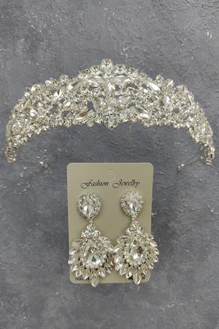 Wholesale Ela Model Bridal Crown and Drop Shuttle Stone Earrings