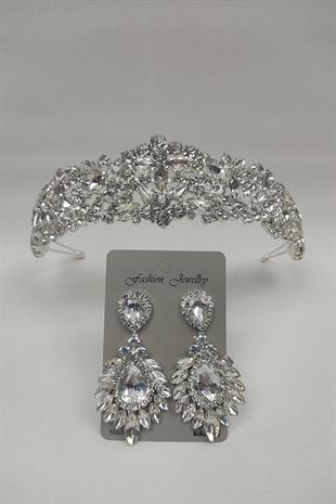 Wholesale Ela Model Bridal Crown and Drop Shuttle Stone Earrings