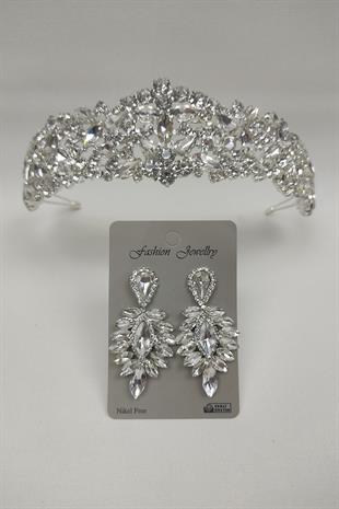 Wholesale Ela Model Bridal Crown and Drop Stone Earrings