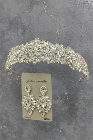 Wholesale Ela Model Bridal Crown and Drop Stone Earrings