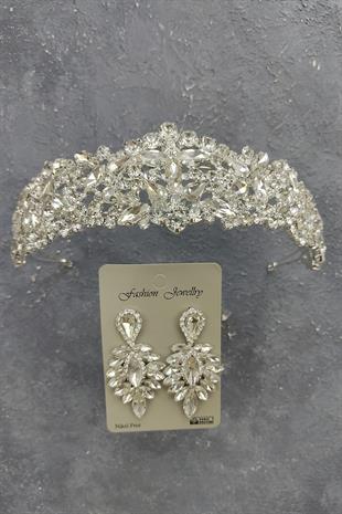 Wholesale Ela Model Bridal Crown and Drop Stone Earrings