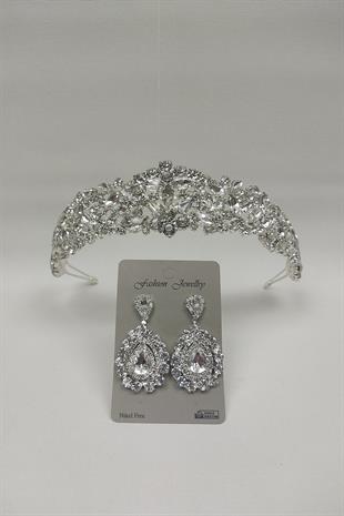 Wholesale Ela Model Bridal Crown and Shuttle Stone Earrings