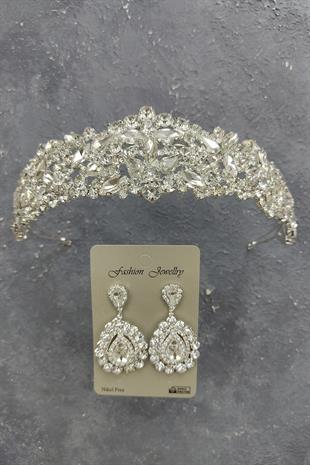 Wholesale Ela Model Bridal Crown and Shuttle Stone Earrings