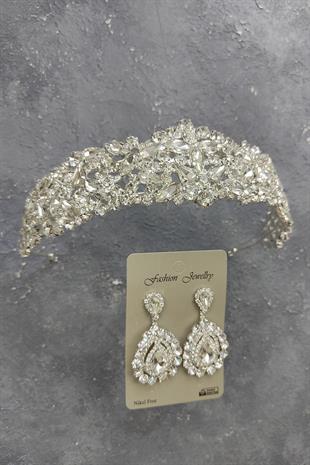 Wholesale Ela Model Bridal Crown and Shuttle Stone Earrings