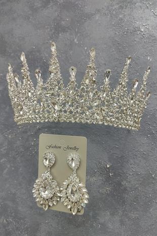 Wholesale Gatria Model Bridal Crown and Drop Shuttle Stone Earrings