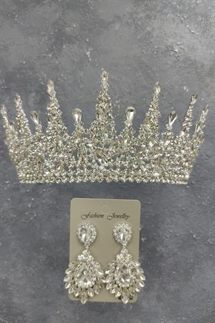 Wholesale Gatria Model Bridal Crown and Drop Shuttle Stone Earrings