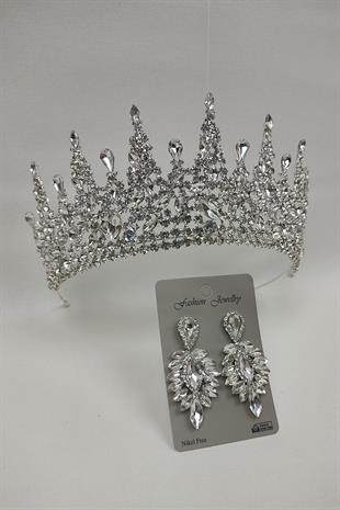 Wholesale Gatria Model Bridal Crown and Drop Stone Earrings