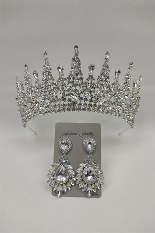 Wholesale Gatria Model Bridal Crown and Drop Shuttle Stone Earrings