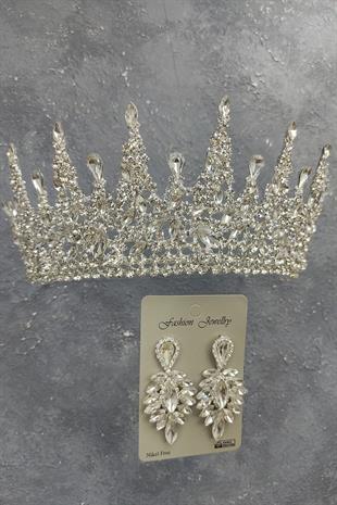 Wholesale Gatria Model Bridal Crown and Drop Stone Earrings