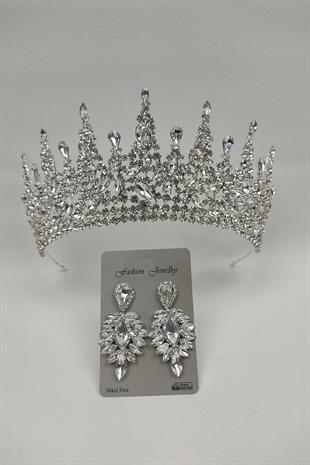 Wholesale Gatria Model Bridal Crown and Drop Stone Earrings