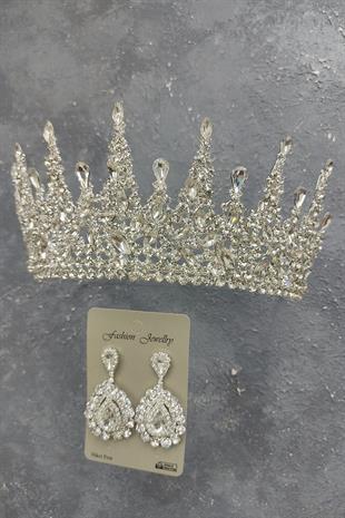 Wholesale Gatria Model Bridal Crown and Shuttle Stone Earrings