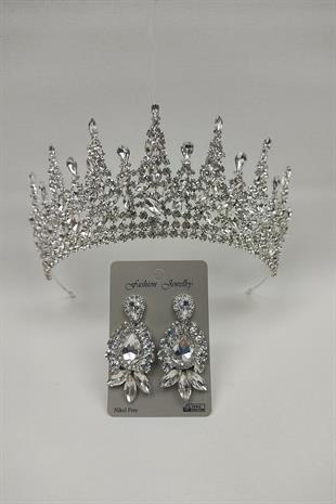 Wholesale Gatria Model Bridal Crown and Shuttle Drop Stone Earrings