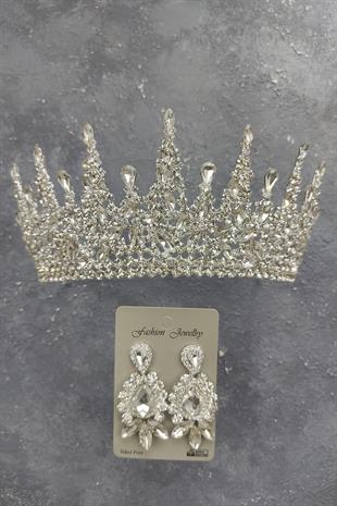 Wholesale Gatria Model Bridal Crown and Shuttle Drop Stone Earrings