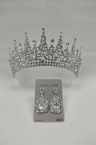 Wholesale Gatria Model Bridal Crown and Shuttle Stone Earrings